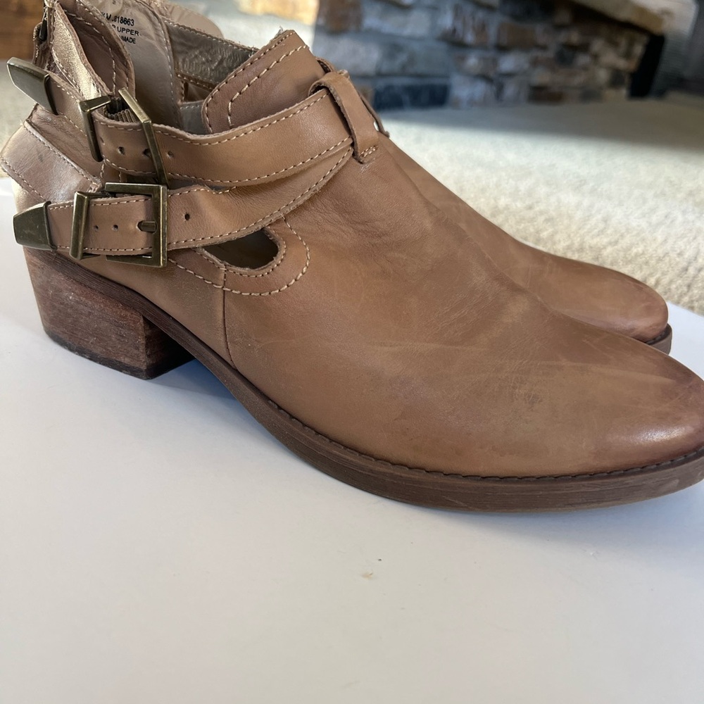 Tan Leather Ankle Boots with Buckles